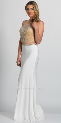 Dave and Johnny Dazzling Embellished Illusion Two Piece Prom Dress