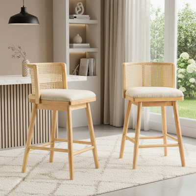 East Urban Home Talia Indoor Upholstered Wooden Counter Stool, Bar Chair, Set Of 2