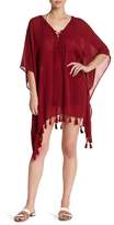 Thumbnail for your product : Becca Wanderer Solid Tassel Trim Poncho Cover-Up