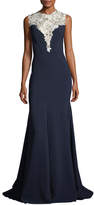 Thumbnail for your product : Jenny Packham Sleeveless Crepe Evening Gown with Embellished Bodice