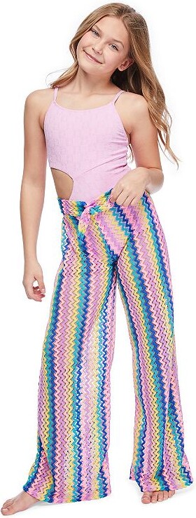 Breaking Waves Girls 7-16 Waist Tie Crochet Swim Cover-Up Palazzo Pants