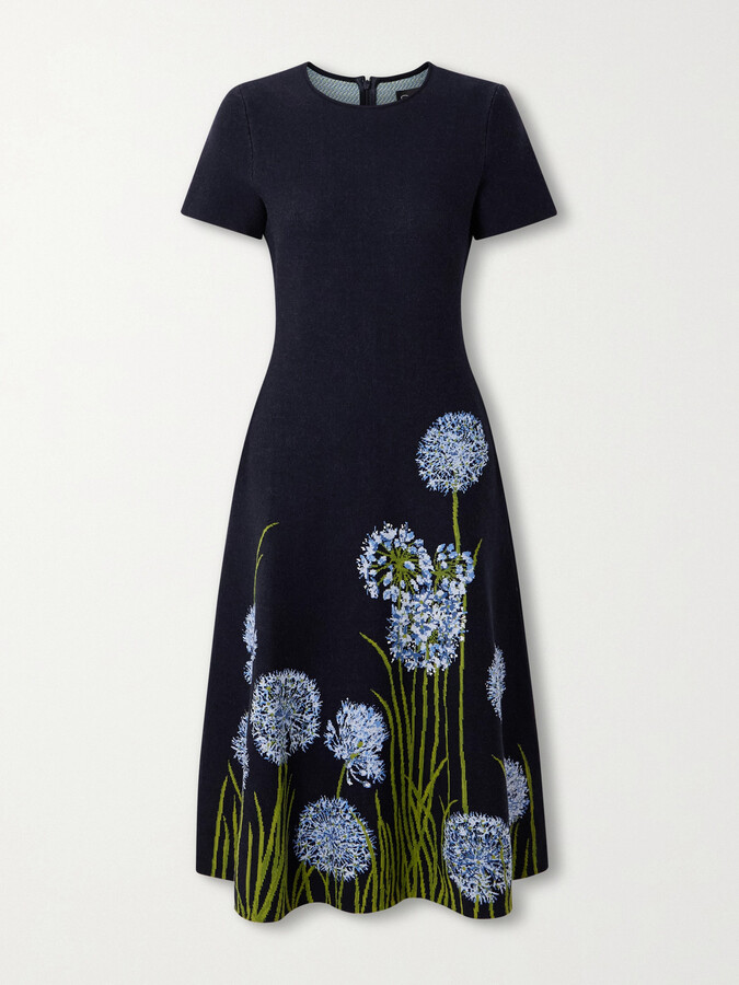 Oscar de la Renta Jacquard-knit Midi Dress - Blue