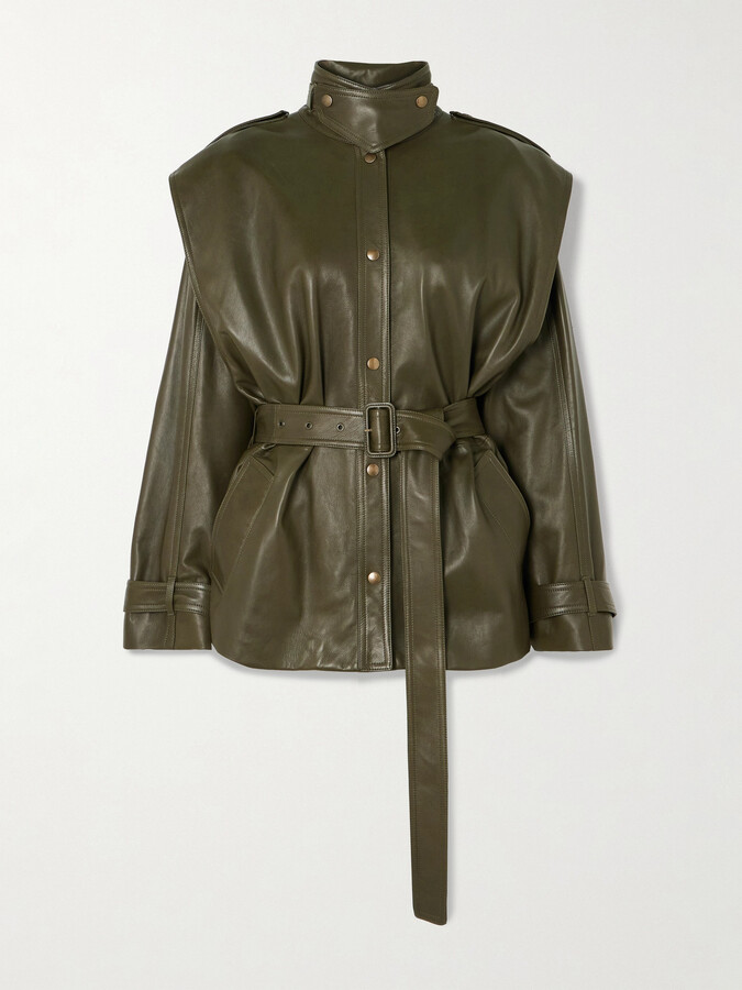 Chloé Belted Leather Jacket - Green - ShopStyle