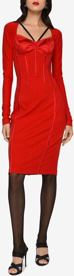 Dolce & Gabbana Long-Sleeved Corset-Bodice Knee-Length Dress