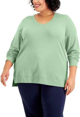 Karen Scott Plus Size French Terry V-Neck Top, Created for Macy's