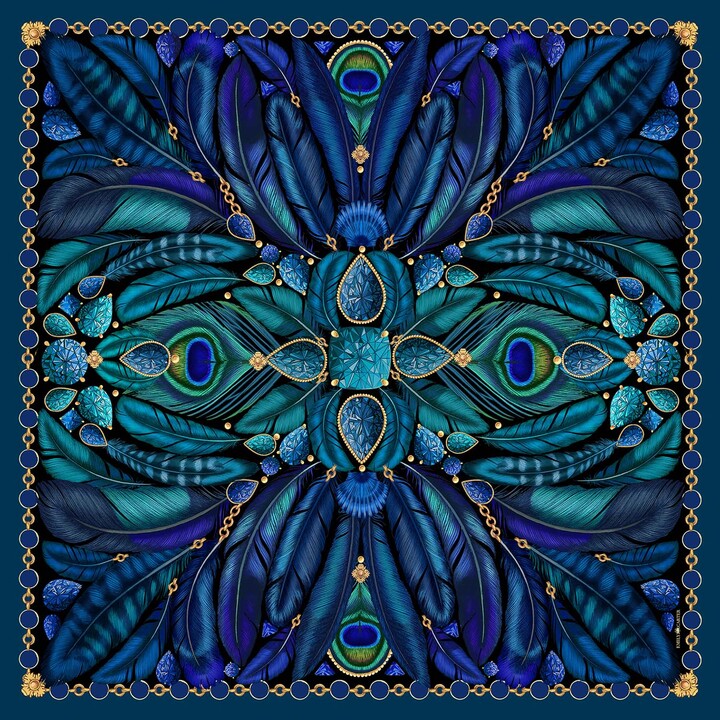 Emily Carter Blue / Green The Peacock Baroque Wool Scarf - Xl