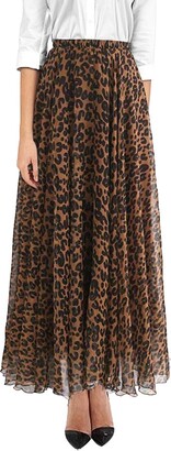 keland Women's Leopard Animal Print Chiffon Maxi Skirt Long Flowy Pleated Gypsy Cheetah Skirts(Brown