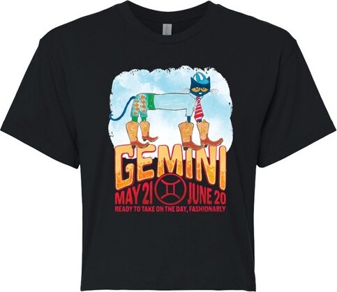 Pete The Cat Women'sPetetheCatGeminiCroppedGraphicT-Shirt-Black-X-Large