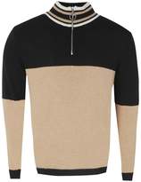 Thumbnail for your product : boohoo Half Zip Funnel Neck Colour Block Knitted Jumper