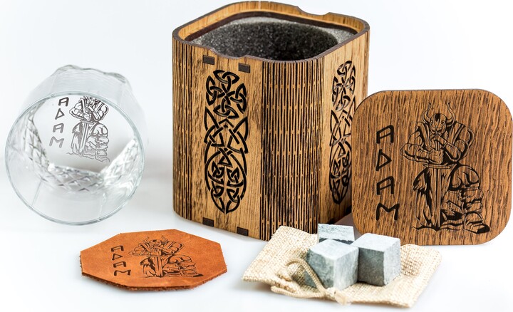Glass With Viking Warrior - Set Number 55 Personalized Whiskey Gift Set, For Him, Barber, Norse Mythology