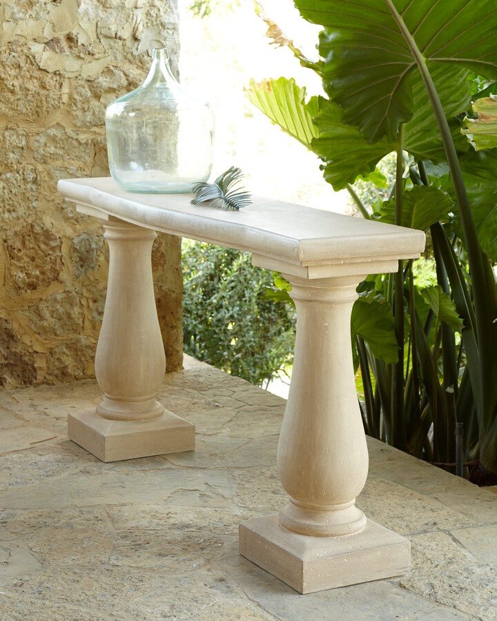 Double Pedestal Outdoor Console Table, Outdoor Cast Stone Console Table