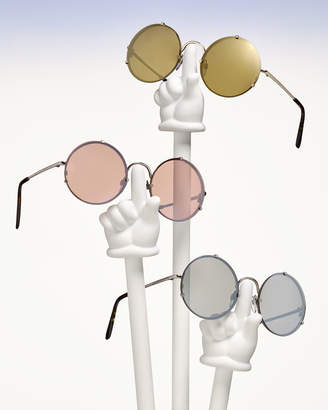 Balenciaga Round Monochromatic Metal Sunglasses, Light Ruthenium/Brown
