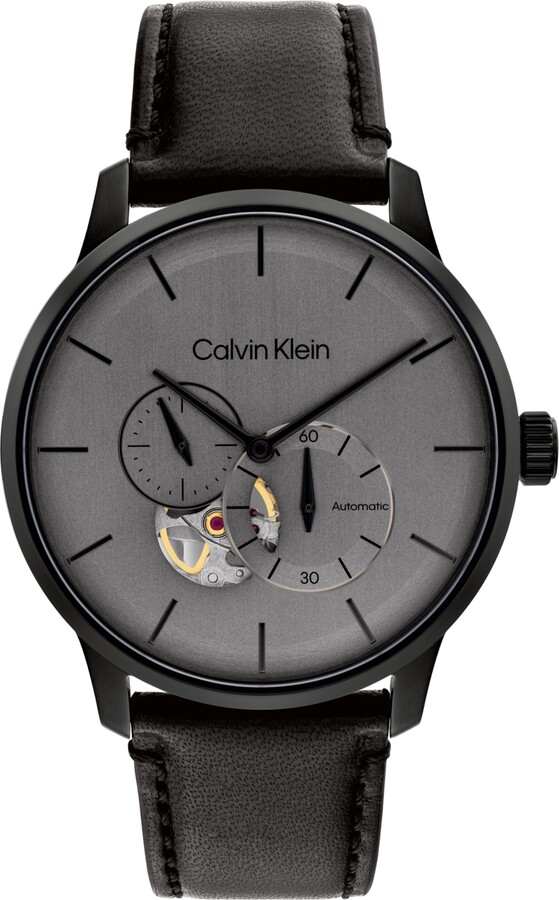 Calvin Klein Men's Automatic Timeless Black Leather Strap Watch 42mm -  ShopStyle
