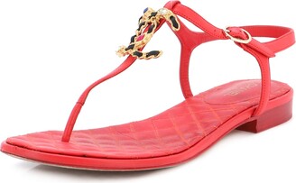 Chanel Red CC Thong Sandals Size EU 38.5 Chanel