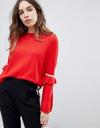 Only Round Neck Jumper With Ruffle Stripe Sleeve