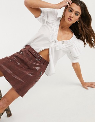 Object leather mini skirt in brown snake