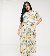 Thumbnail for your product : Hope & Ivy Plus exclusive midi dress with lace panels in spring rose print
