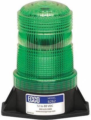 Ecco 6262G Beacon Light, Green, 12-80V DC, 80 FPM, 3 7/8 in Dia., Permanent