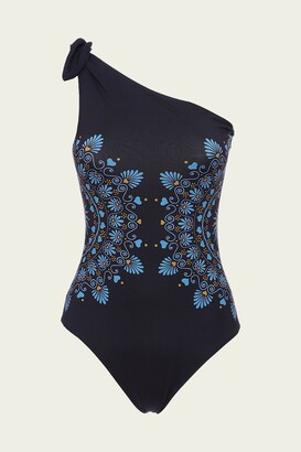 【LA DOUBLEJ】hazzard wrap-effect プリント swimsuit La DoubleJ Hazzard Wrap-effect Printed Swimsuit - Blue