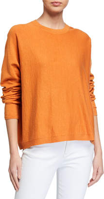 Eileen Fisher Long-Sleeve Boxy Organic Linen Crepe Sweater