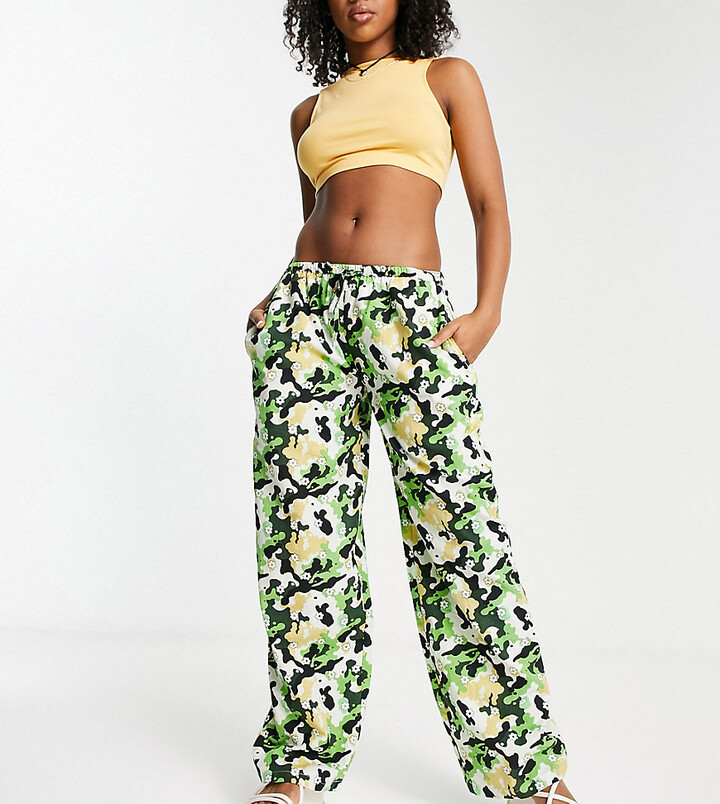 Collusion camo print low rise linen beach pants in multi - ShopStyle