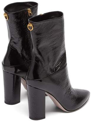 Valentino Ringstud Creased Patent-leather Ankle Boots - Womens - Black