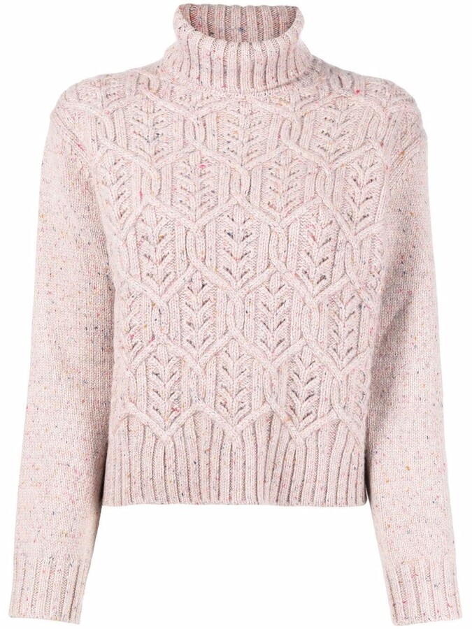 New Womens Ex Cameo Rose Baby Pink Raw Edge Trim Cable Knit Jumper Size S/M-M/L 
