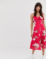 Thumbnail for your product : Band of Gypsies ruffle front button down midi dress in pink floral print