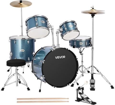 VEVOR Drum Set 5-Piece Beginner Drums Set with 22 in Bass Drum (Gravel Blue)