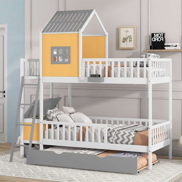 Aoolive Twin over Twin/Full Over Full Bunk Bed with Twin Size Trundle