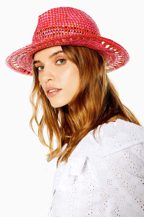 Topshop Pink Straw Fedora - ShopStyle Hats