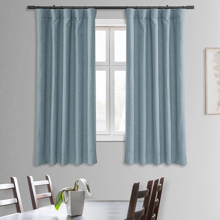 Exclusive Fabrics & Furnishings Gulf Blue Textured Bellino Room Darkening Curtains-50 in. W x 63 in.L Rod pocket with Back Tabs Single Window Panel