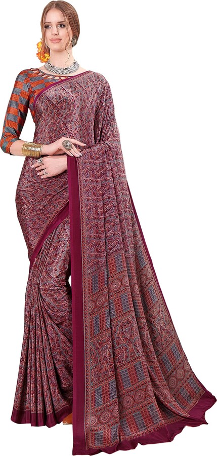 Jaanvi Fashion Women's Printed Crepe Silk Indian Ethnic Saree with Blouse  Piece(rich-print-9508-c) - ShopStyle Tops