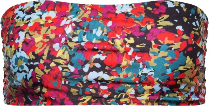 Playaluxe Red / Purple Capri Ruched Bandeau Bikini Top Red Confetti