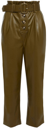 Self-Portrait Cropped Pleated Faux Leather Tapered Pants