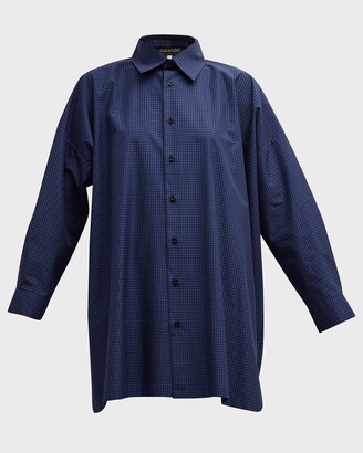 eskandar Wide A-Line Check Shirt with Collar (Long Plus)