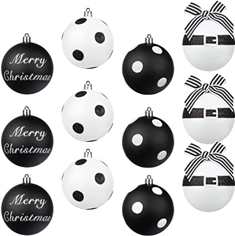 KI Store 12pcs Christmas Polka Dot Ornaments Shatterproof 3.15-Inch Black and White Christmas Balls for Xmas Trees Parties and Holiday Decoration