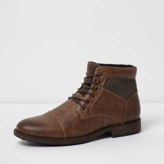 River Island Mens Brown lace-up work boots