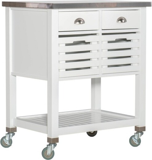 Linon RobbinWhiteWoodKitchenCart:StainlessSteelTopStorageonWheels