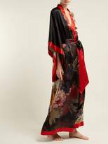 Thumbnail for your product : Carine Gilson Floral Print Silk Satin Kimono - Womens - Black Red Print