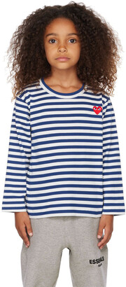 Comme des Garçons PLAY Kids Blue & White Striped Heart T-Shirt