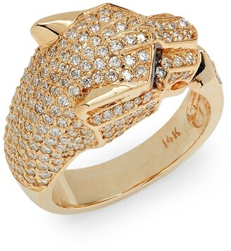 Effy 14K Yellow Gold, Emerald Diamond Panther-Head Ring - ShopStyle