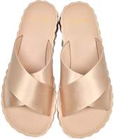 Thumbnail for your product : Tory Burch Bellini Blush Satin Scallop Wedge Slide Sandals