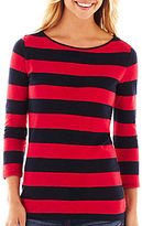 Thumbnail for your product : JCPenney jcp 3/4-Sleeve Zip-Shoulder Boatneck Tee