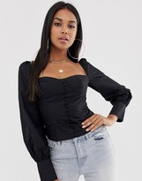 Thumbnail for your product : Club L London square neck button through shirt with balloon sleeves in black