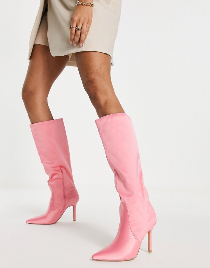 New Womens Public Desire Nude Pink West Synthetic Boots High Heels Elasticated