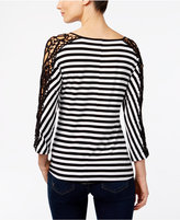 Thumbnail for your product : INC International Concepts Striped Crocheted-Sleeve Top, Only at Macy's