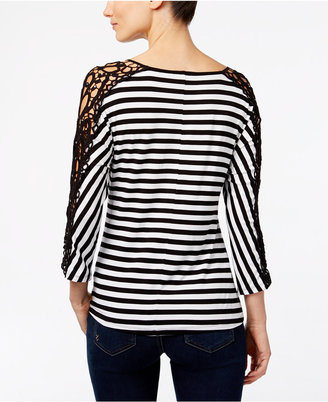 INC International Concepts Striped Crocheted-Sleeve Top, Only at Macy's