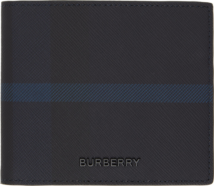 Burberry House Check Chase Deep Blue Grainy Leather Money Clip Card Case  Wallet 