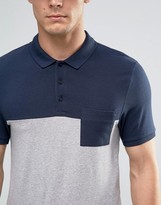 Thumbnail for your product : ASOS Half & Half Muscle Polo With Pocket In Navy and Gray Marl